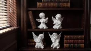 Thiên Thần Trắng Tượng Nhựa Vintage Cherub Điêu Khắc Cổ Tích Dễ Thương Hình Tượng Cho Châu Âu Trang Trí Nhà Thẩm Mỹ Kệ Sách Vật Trang Trí Quà Tặng