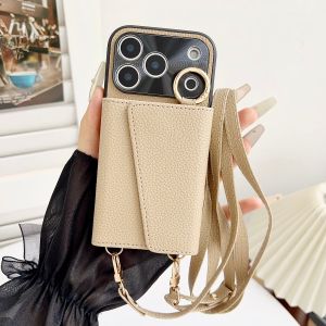 Ring Bracket Leather Wallet Phone Case for Iphone 17 Air 16 15 14 Plus 13 12 11 Pro Max Crossbody Cards Holder Shockproof Cover