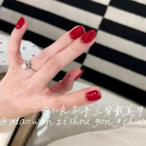 Nhựa Giả Móng Tay Thủ Công Ngắn Màu Đỏ Tươi Trang Trí Móng Tay Thời Trang Cho Lễ Kỷ Niệm Năm Mới Và Đám Cưới
