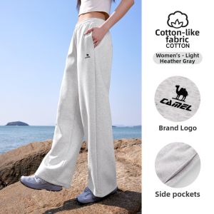 CAMEL | Womens Cotton-feel Knitted Wide Leg Pants