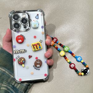 เคส MrHaHa สำหรับ Iphone 16 Promax 16Plus Iphone 15 Promax Iphone15 iPhone 16 14 13 12 11 7 X XR Xs 3D ถั่วช็อคโกแลตน่ารักการ์ตูน DIY พร้อมห่วงโซ่สี่มุมโซ่ที่มีเลนส์ป้องกันการตกกระแทกที่แข็งแกร่งมากฝาครอบป้องกันเนื้อนิ่ม TPU เคสโทรศัพท์