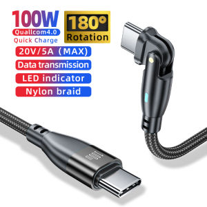 5A Type-C to Type-C 100W Cable 180 Degree Elbow PD Quick Charging USBC Mobile Phone Data Cord Suitable for Samsung Xiaomi Huawei