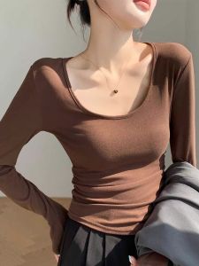 เสื้อยืดคอวีผ้าขนแกะทรงเข้ารูปสำหรับผู้หญิง เสื้อเชิ้ตแขนยาวฤดูใบไม้ร่วง/ฤดูหนาว ทรงเข้ารูป ทรงเข้ารูป เสื้อเชิ้ตคอวี