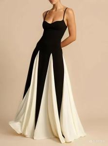 Đầm Dạ Hội Nữ Sang Trọng Kiểu Dáng Dài Phối Màu Chất Liệu Thun Polyester Co Giãn Thiết Kế Thanh Lịch.