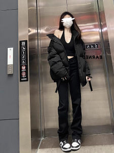 High Waist Fleece Lined Thick Straight Leg Jeans Womens Autumn Winter Loose Slimming Casual Floor Length Pants