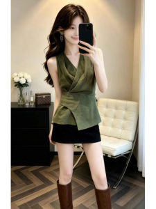 LIRUSHAN | French V-Neck Green Strapless Bustier Slimming Top