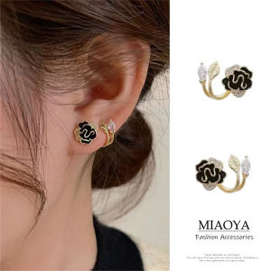 MIAOYA Fashion Jewelry Shop S925 Silver Needle Vintage Camellia Stud Earrings For Women INS Elegant Metal Accessories