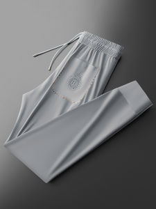 Luxurious Quick-Dry Anti-Wrinkle Ice Silk Mens Slim Fit Sports Pants Summer Casual Trousers Breathable Elastic Waist Design