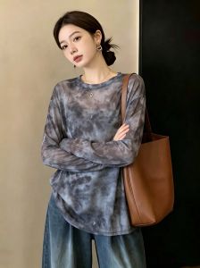 AIYITI | Ombre Tye Dye See-Through Mesh Long Sleeve Loose Fit Womens Top