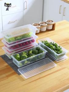 Japanese Rectangular Fresh-keeping Box with Drain Rack Food Sealed Storage Box Refrigerator Vegetable Fruit Meat and Egg Storage Edible PP Plastic Material Prevents Moldy Ingredients Kitchen Organizer Storage