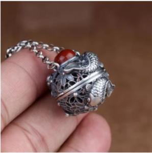 Double Eleven is here! ! ! "Carnival to the End"Wish- Hollow Box Pendant Sterling Silver Tibet Import Genuine Gawu Box Sachet Ball Inlaid Creative Necklace Pendant Pendant Both men and women can wear it to remove bad things for you