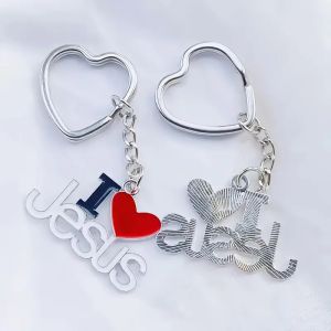 I Love Jesus Keychain Suitable for DIY Craft Keychain Accessories - Metal Open Ring Keychain with Heart Design