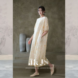 JK&JS | Floral Jacquard Tencel Loose Long Dress