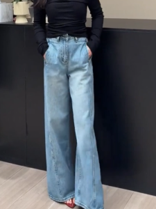 MANMI | Quần Jeans Dáng Đứng Phong Cách Công Sở Thiết Kế Ôm Eo