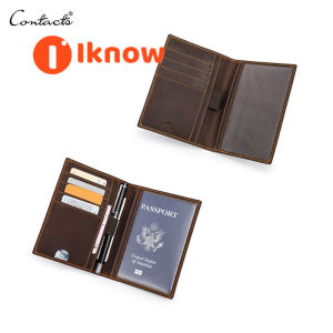 I know Genuine Leather Passport Holder ID Card Holder Vintage Crazy Horse Leather Passport Cover With Pen Slot