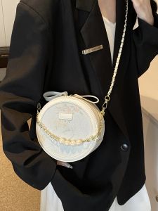 New 2026 Chinese Style Embroidered Chain Link Small round Bag Womens Fashionable Shoulder Crossbody Bag High Quality Texture