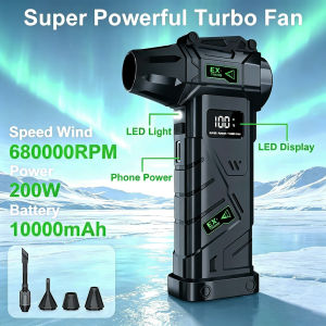 680000RPM 200W Cordless Turbo Air Duster 10000mAh Power Bank LED Light 4 Gears Stepless Blow & Vacuum for Car PC Home Camping