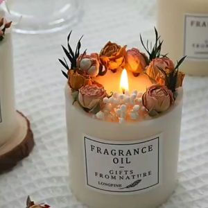 เทียนหอม เทียนหอมกลิ่นดอกไม้ต่างๆ 270g ชุดของขวัญ มีเศษไม้ สำหรับเป็นของขวัญและของตกแต่งบ้าน มีฐานไม้รอง กลิ่นหอมบำบัดร่างกาย