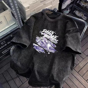 Washed Pure Cotton Short Sleeve T-Shirt Mens Summer New Style American Heavyweight Loose Youth Top Breathable Casual Tee