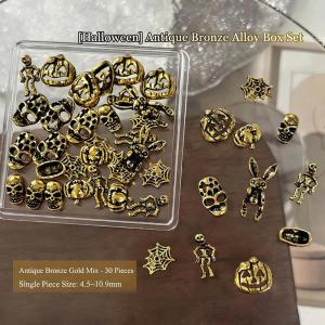 30Pcs Halloween Skull Rabbit Pumpkin Nail Charms Mixed Metal Skeleton Spider Web Nails Art Decorations Punk Manicure Accessories