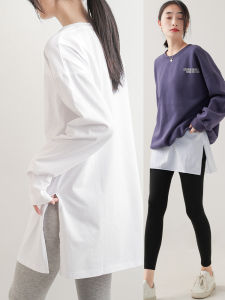 Stylish Long Sleeve round Neck White T-Shirt Womens Fashionable Sweatshirt Inner Wear Layered Split Base Shirt Top