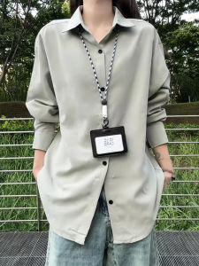 เสื้อเชิ้ตแขนยาวทรงหลวมสไตล์อเมริกันย้อนยุคสีเขียวอ่อนสำหรับผู้ชาย เสื้อคลุมกันหนาวแฟชั่นฤดูใบไม้ร่วงสำหรับคู่รัก Cleanfit