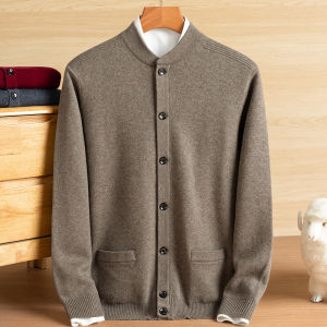 เสื้อสเวตเตอร์คอตั้งผ้าขนสัตว์ 100% สำหรับผู้ชาย ฤดูหนาว สีแดง เสื้อสเวตเตอร์ผู้ชายแบบสวมหัว ทรงหลวม ปกติ ปกติ