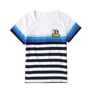 Pure Cotton Striped Casual T-shirt Set for Family of Four: Infant Toddler Kids and Parents Summer Thin Section Short Sleeve