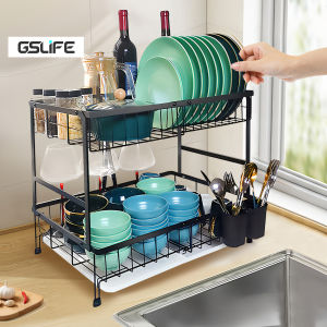 GSLIFE 1/2 Susun Rak Piring Stainless Steel Rak Dapur Kapasitas Besar Rak  Piring Wastafel Anti Karat Dengan Aksesoris