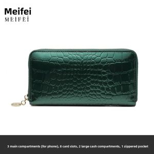 MEIFEI | New Style Leather Handbag with Phone Pocket Fashionable Crocodile Texture Long Zipper Wallet for Women