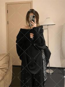 Plus Size Stylish Batwing Sleeve Asymmetrical Knitwear Womens off-Shoulder Sweater Loose Slim Looking Lazy Style Top Ins