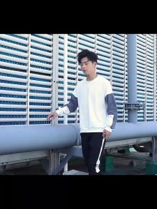 Sweater Polos Pria Lengan Panjang Distro Motif Print Basic Sweater Crewneck W55M