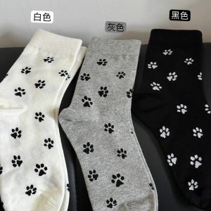 Ow ~ Small Milk Blocks Dog Paw Prints Wawa! Its So Cute Rua Cartoon Socks Cats Paw Pattern College Style Stockings