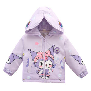Girls Winter Jacket Thin Fleece Lined Hooded Light up Cotton Coat Stylish Baby Clothes Warm Polyester Fiber Cartoon Design