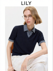 Lily | Color Block Collar Double-Layered Tencel and Linen Blended Knitwear