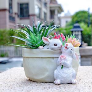 Cute Pocket Rabbit Succulent Plant Pot Garden Decoration Table Top Ornament Creative Gift Item Adorable Flower Pots Resin Material