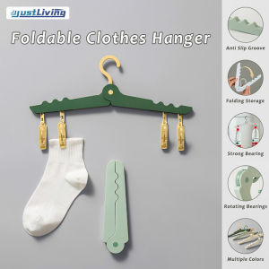 JustLiving 1PC Folding Coat Hanger Portable Folding Plastic Coat Hanger Travel Camping Clothing Drying Rack Multifunctional Drying Rack Home Student Dormitory Socks Underwear Drying Clip Hooks