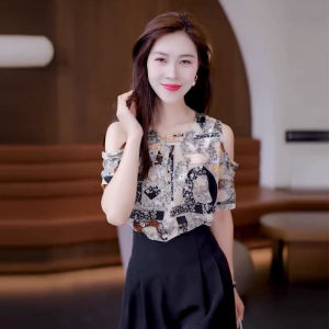 Áo Sơ Mi Voan Họa Tiết Hoa Mùa Hè Cho Nữ Tay Ngắn Thời Trang Thường Ngày Chất Liệu Polyester Cổ Tròn Dáng Rộng