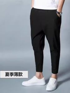 กางเกงขายาวทรงหลวมสไตล์ฮาราจูกุสำหรับผู้ชาย ทรงสลิมฟิต ทรงลำลอง ทรงขากระบอกเล็ก กางเกงขายาวทรงหลวมสำหรับฤดูร้อน