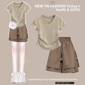 YNY | Elegant Design Slimming T-shirt Shorts Set