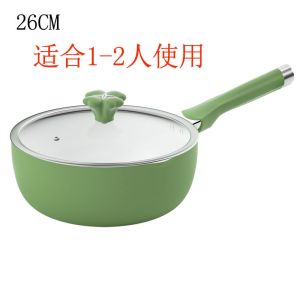 Home Use Non-Stick Pan Flat Bottom Stir-Fry Wok Gas Stove Induction Cooktop Universal Aluminum Pot with Glass Lid Cooking Utensil