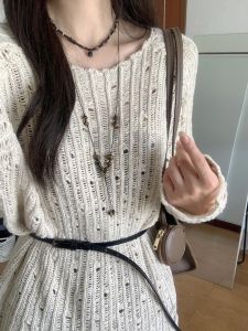 Tea Series Wear a Set of Outerwear Cover-up Floral Suspenders Dress Lazy Women Spring & Fall Cut Out Knitwear Tops