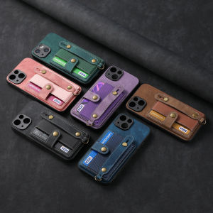 Leather Case for Apple iPhone 17 16 16e 15 14 Pro Max Plus 4G 5G iPhone Air Camera Lens Slim Shatterproof Retro Card Back Cover with Wrist Strap