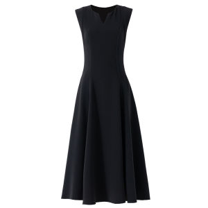 Elegant Hepburn Style Maxi Dress V-Neck Sleeveless High Waist Black Summer Formal Long Dress Polyester Fiber Zipper Closure