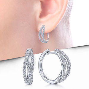 Huitan Hollow Cross Design Women Hoop Earrings Full Shining CZ Fashion Party Wedding Accessories Versatile Charming Jewelry Gift