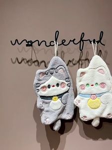Cute Cat Hand Towel Double-thickness Hand Towel Quick-drying Absorbent Kitchen Cleaning Rag Bathroom Hanging Towels