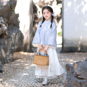New 2025 Xixi Mu Hanfu Childrens Daily Wear Pre-School Girls Traditional Chinese Style Outfit Set Autumn Floral Print