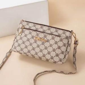 Women PU Leather Crossbody Bag Retro Casual Shoulder Bag Senior Sense Multi-layer Ladies Bag