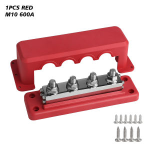 4 Post Power Distribution Block M10 with Cover Heavy Duty 24V 600 Amp Rating Bus Bar Pair for Automotive RV Vehicles Truck Boat