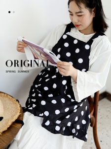 Scandinavian Black and White Big Polka Dot Apron Japanese Style K-style Fashion Lace Home Kitchen Anti-Dirty Apron Oil-Proof Coverall